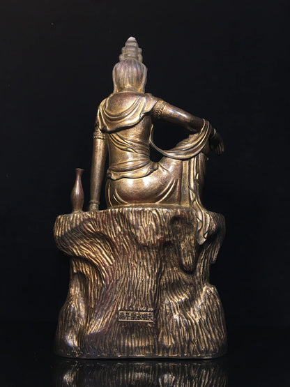 18"Tibet Temple Collection Old Bronze Cinnabar Mud gold Free Guanyin Bodhisattva Buddha Avalokitesvara Worship Hall Town house