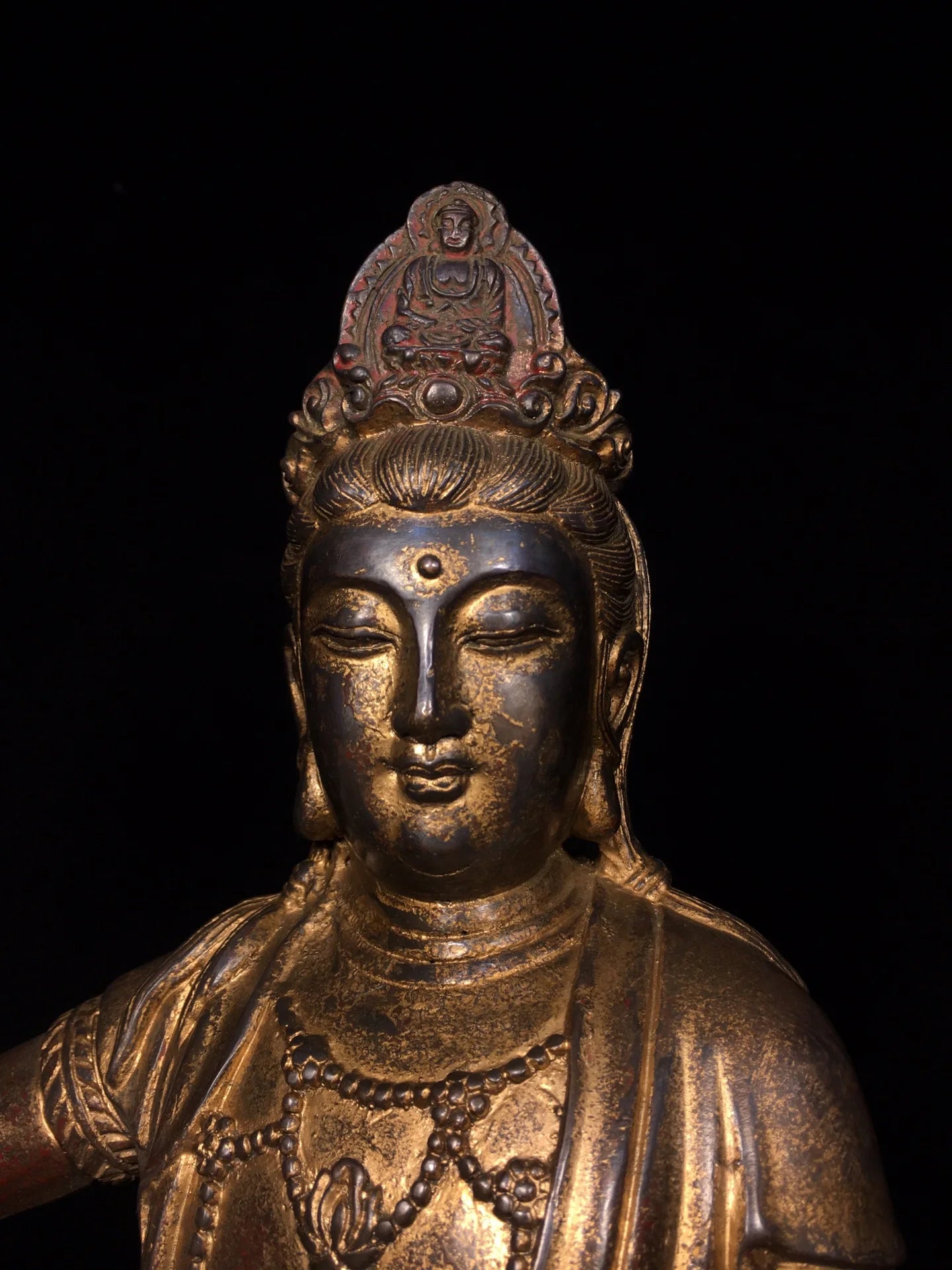 18"Tibet Temple Collection Old Bronze Cinnabar Mud gold Free Guanyin Bodhisattva Buddha Avalokitesvara Worship Hall Town house
