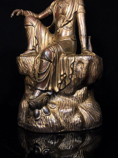 18"Tibet Temple Collection Old Bronze Cinnabar Mud gold Free Guanyin Bodhisattva Buddha Avalokitesvara Worship Hall Town house