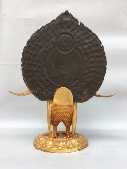 18"Tibet Temple Collection Old Bronze Gilding Mahamayuri Peacock Daming King Lotus Stage Sitting Buddha Worship Hall Town house