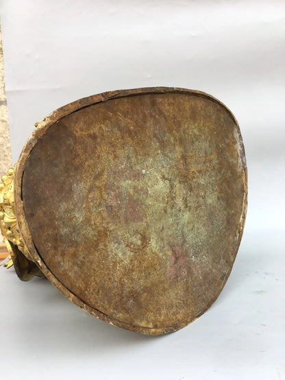 18"Tibet Temple Collection Old Bronze Gilding Mosaic Gem Yellow Jambhala Tibetan god of wealth Lotus Stage Buddha Worship Hall