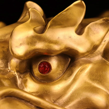 18"Tibetan Temple Collection Old Brass Dragon Head Statue Zodiac Dragon Mythical Beast Gather fortune Ornament Town house