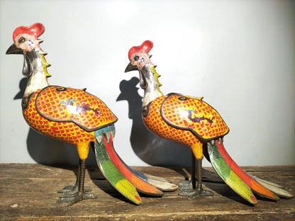 18"Tibetan Temple Collection Old Bronze Cloisonne Divine Chicken Phoenix Long tailed beast A pair Incense Burner Town House