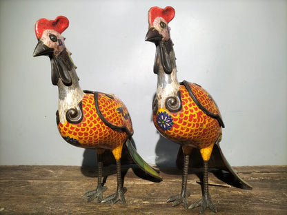 18"Tibetan Temple Collection Old Bronze Cloisonne Divine Chicken Phoenix Long tailed beast A pair Incense Burner Town House
