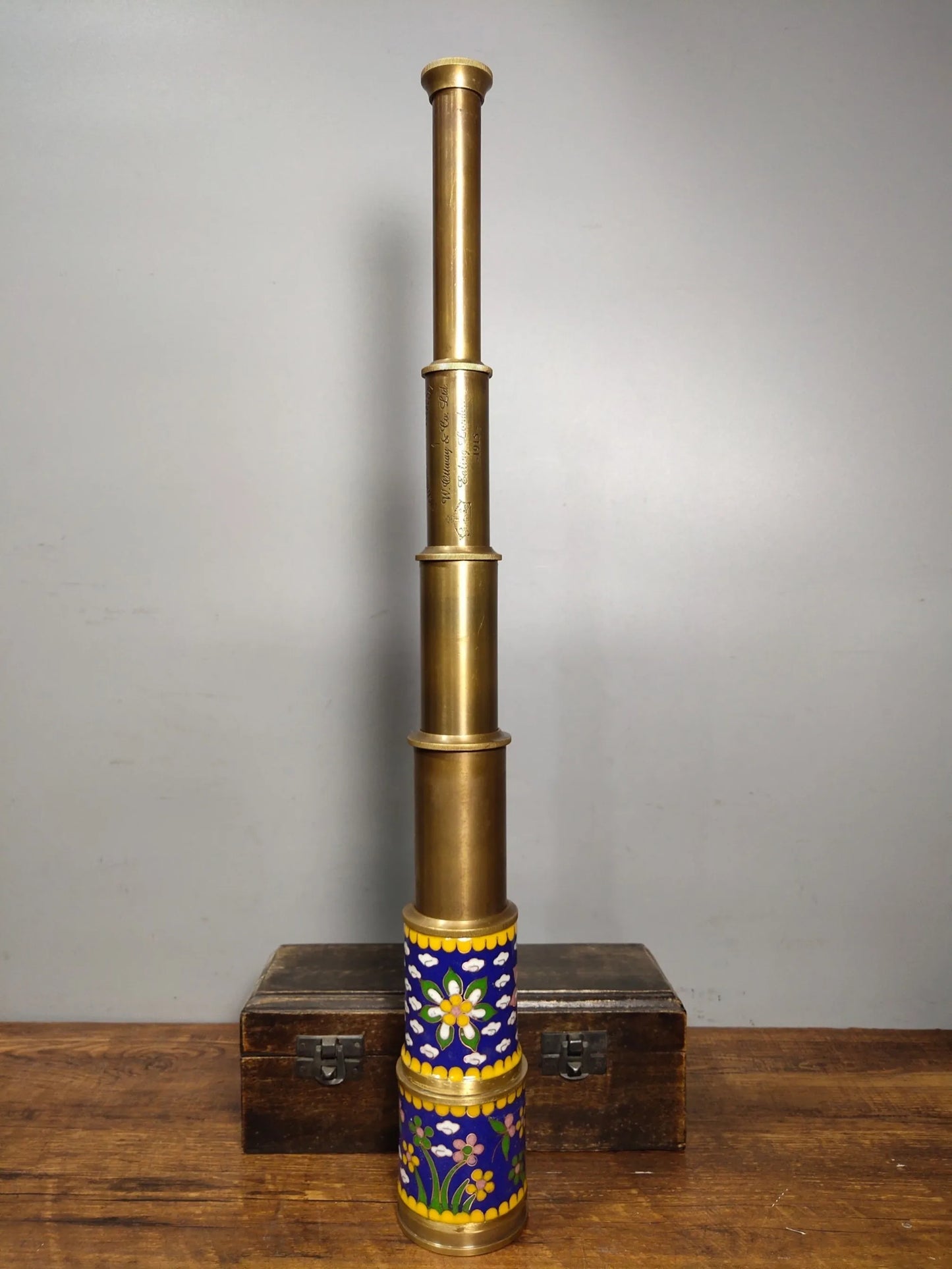 18"Tibetan Temple Collection Old Bronze Cloisonne Telescopic High power Monocular telescope Nautical telescope Normal use