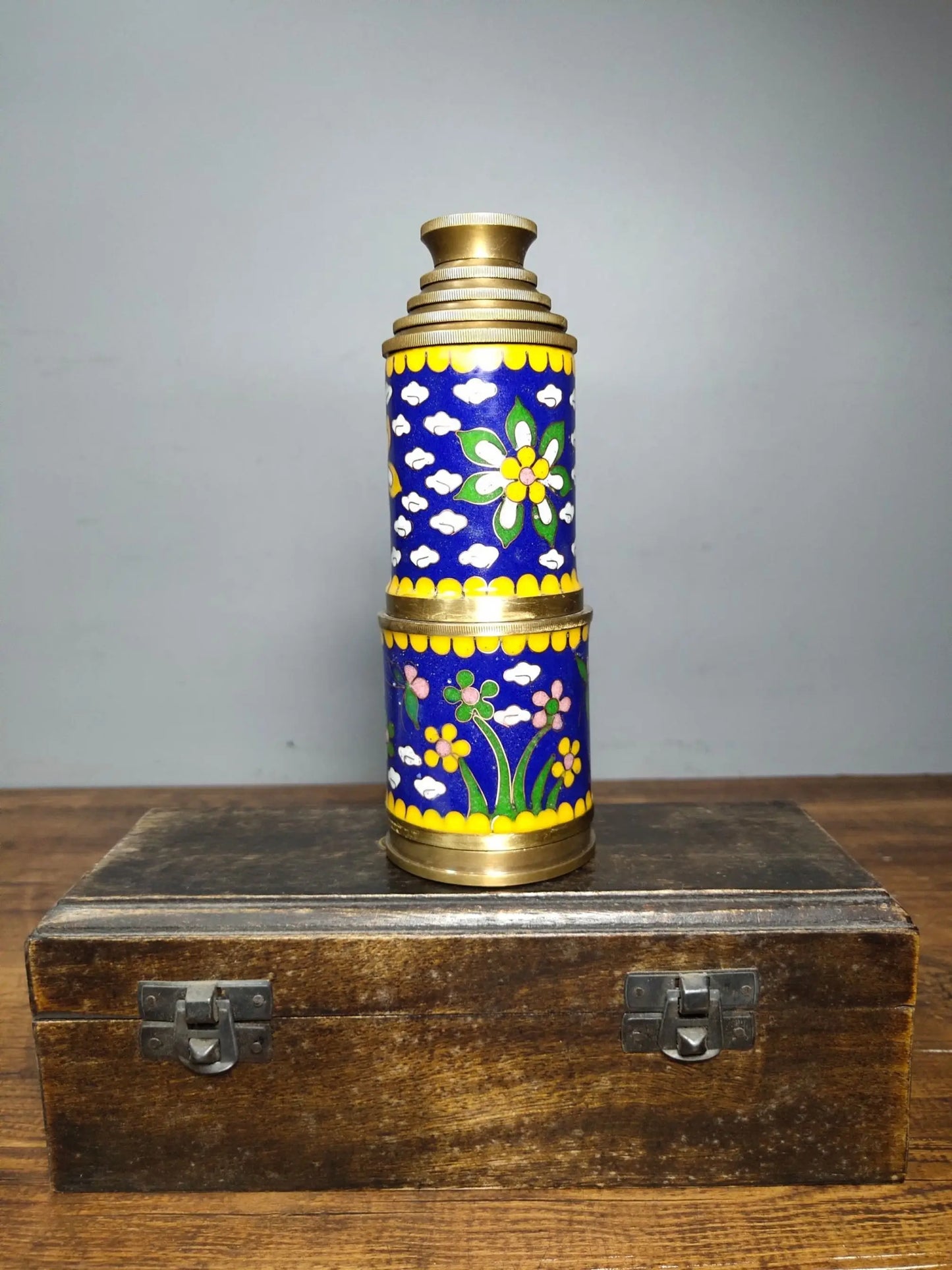 18"Tibetan Temple Collection Old Bronze Cloisonne Telescopic High power Monocular telescope Nautical telescope Normal use