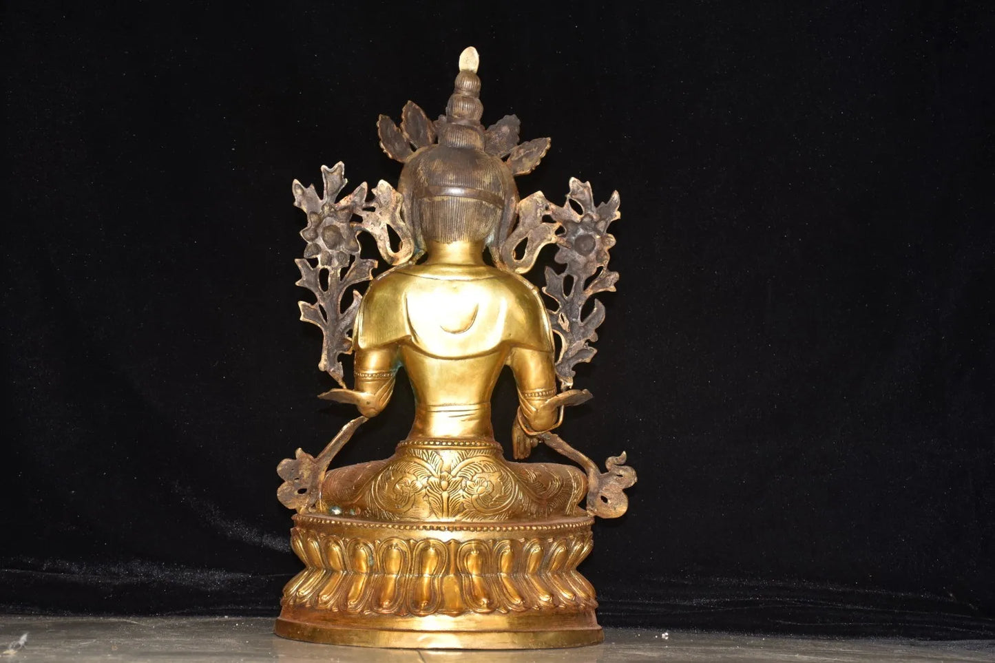 18"Tibetan Temple Collection Old Bronze Gilded Cinnabar Bodhisattva Tara(Green) Buddha Lotus Terrace Worship Hall Town house
