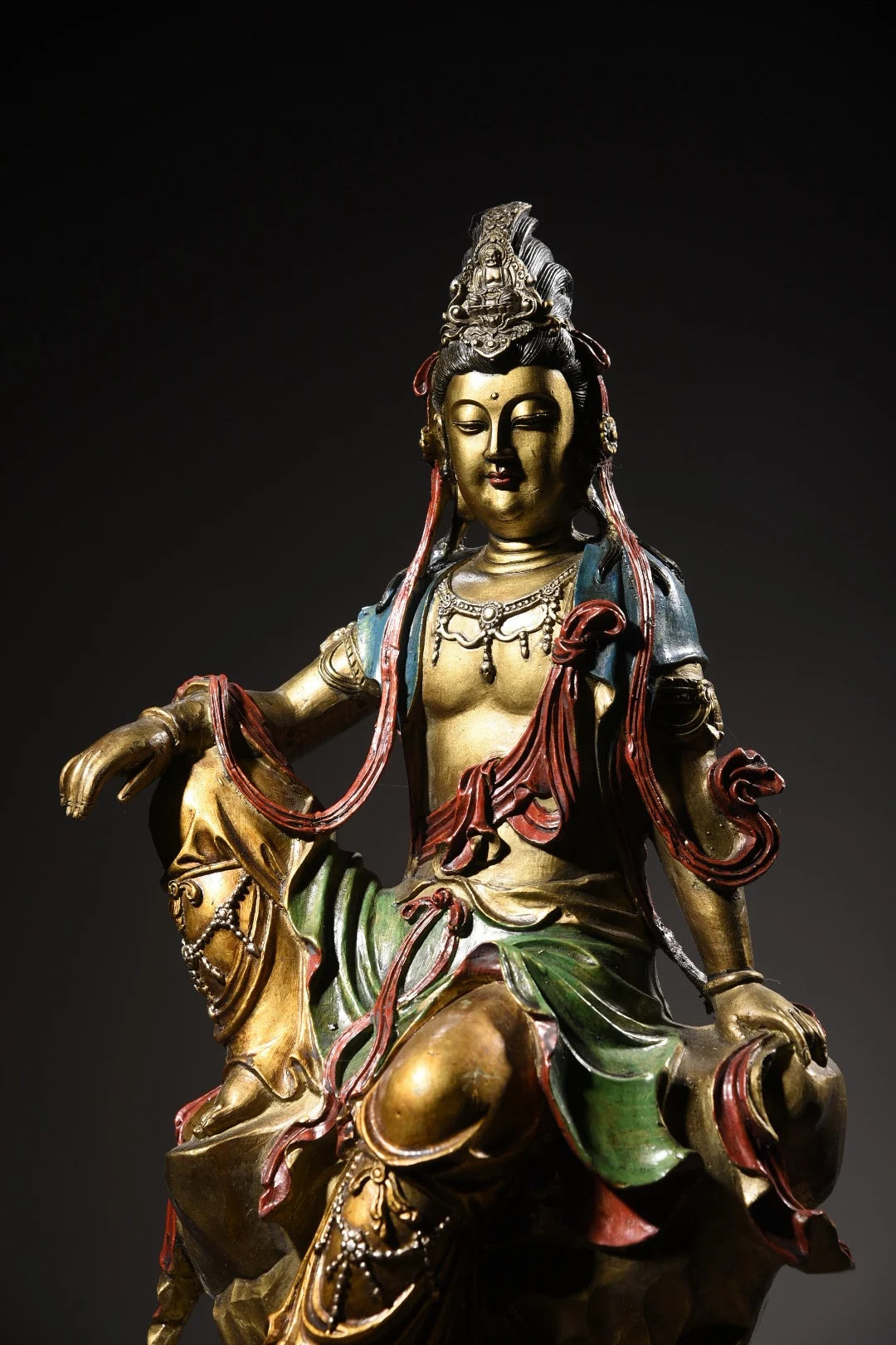 18"Tibetan Temple Collection Old Bronze Painted Avalokitesvara Bodhisattva Buddha Terrace worship buddha Town House Exorcism