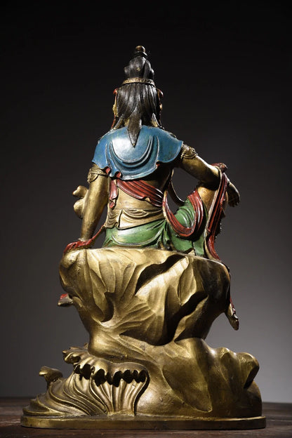 18"Tibetan Temple Collection Old Bronze Painted Avalokitesvara Bodhisattva Buddha Terrace worship buddha Town House Exorcism