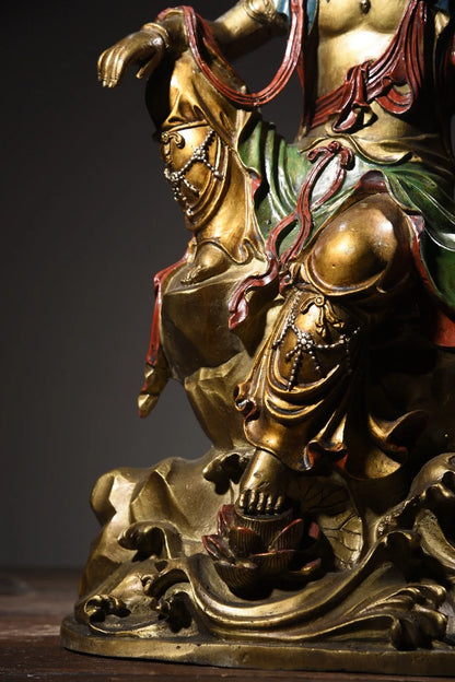 18"Tibetan Temple Collection Old Bronze Painted Avalokitesvara Bodhisattva Buddha Terrace worship buddha Town House Exorcism