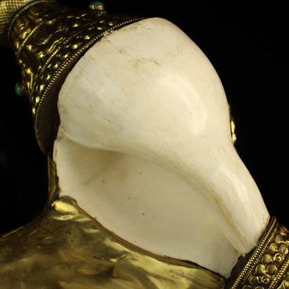 18"Tibetan Temple Collection Old Natural Conch Tibetan silver Gilt Gem beast pattern river snail conch magic weapon Town House