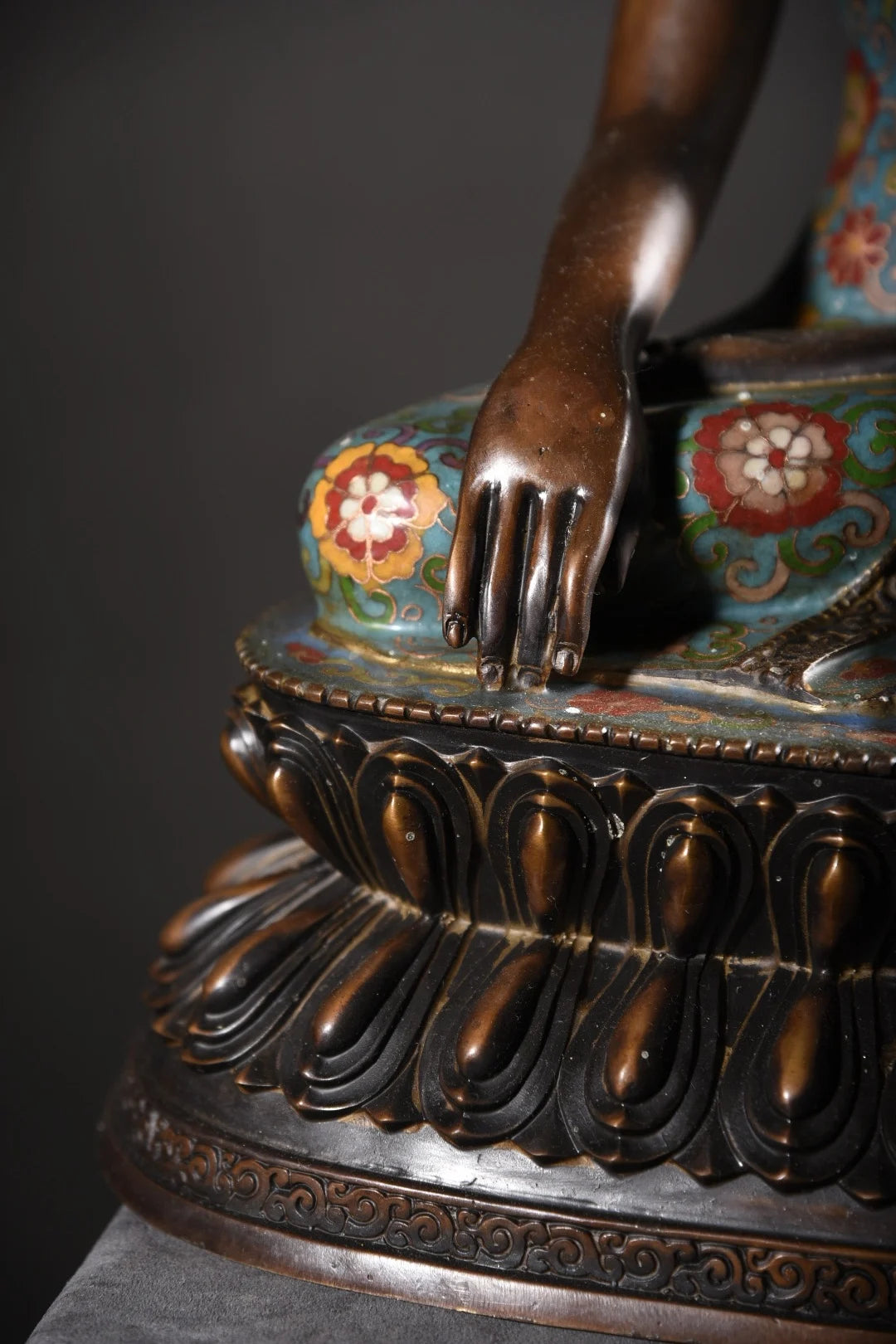 18"Tibetan Temple Collection Old Purple Bronze Cloisonne Enamel Shakyamuni Amitabha lotus platform Sitting Buddha Exorcism