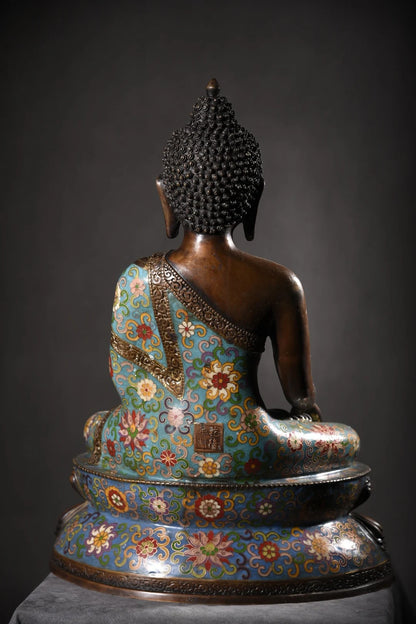 18"Tibetan Temple Collection Old Purple Bronze Cloisonne Enamel Shakyamuni Amitabha lotus platform Sitting Buddha Exorcism