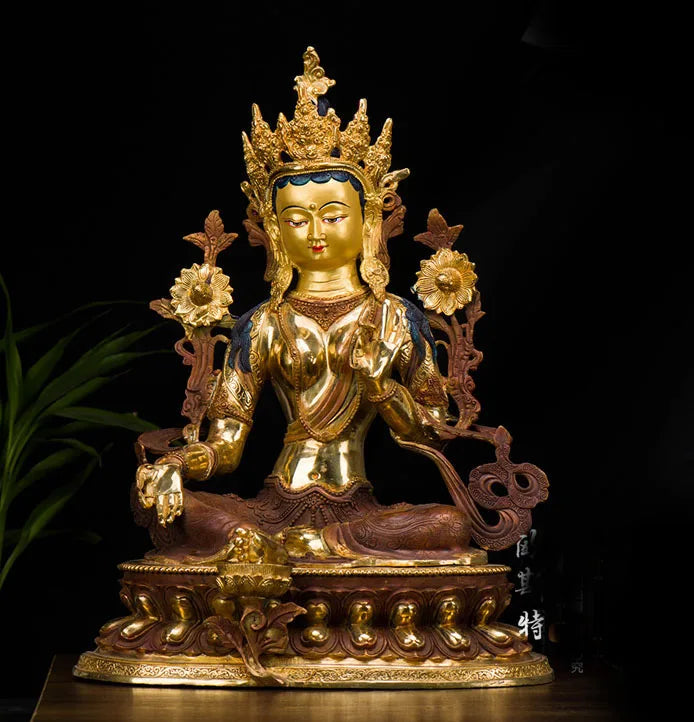 18 inch 45CM LARGE # Temple HOME lobby Protection Talisman Huge Gold gilding Buddhism Bodhisattva Tara(Green) Tara buddha statue