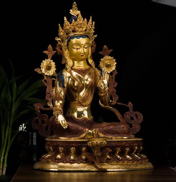 18 inch 45CM LARGE # Temple HOME lobby Protection Talisman Huge Gold gilding Buddhism Bodhisattva Tara(Green) Tara buddha statue