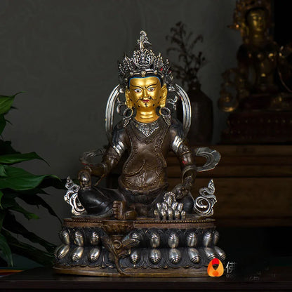 18 inch LARGE # HOME lobby Protection Talisman Huge silver-plated gilt Buddhism Yellow Jambhala God of money buddha statue