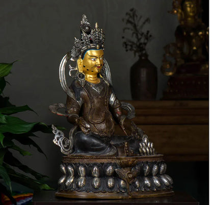 18 inch LARGE # HOME lobby Protection Talisman Huge silver-plated gilt Buddhism Yellow Jambhala God of money buddha statue