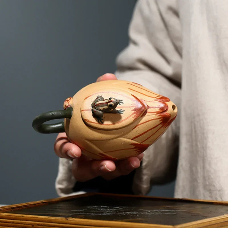 180ML Yixing Purple Clay Teapot Lotus Seeds Frog Zisha Tea Pot Tea Fun Handmade Kung Fu Tea Set Teaware