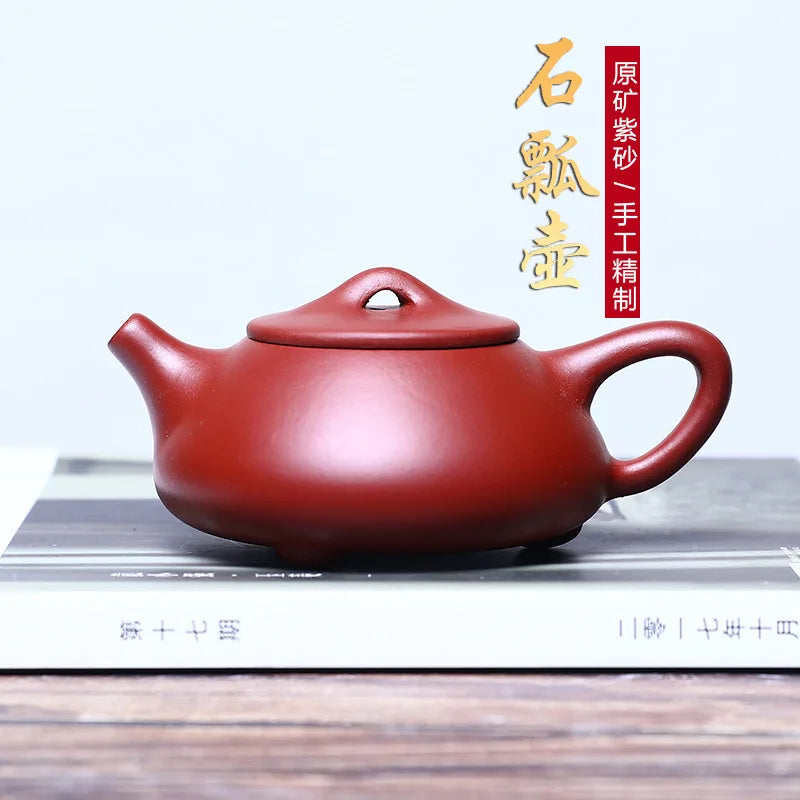 180cc Purple Clay Pot Stone Scoop  Zisha Teapot Yixing Handmade Pot Kung-fu Teaware Purple Clay Drinkware For Puer Green Black
