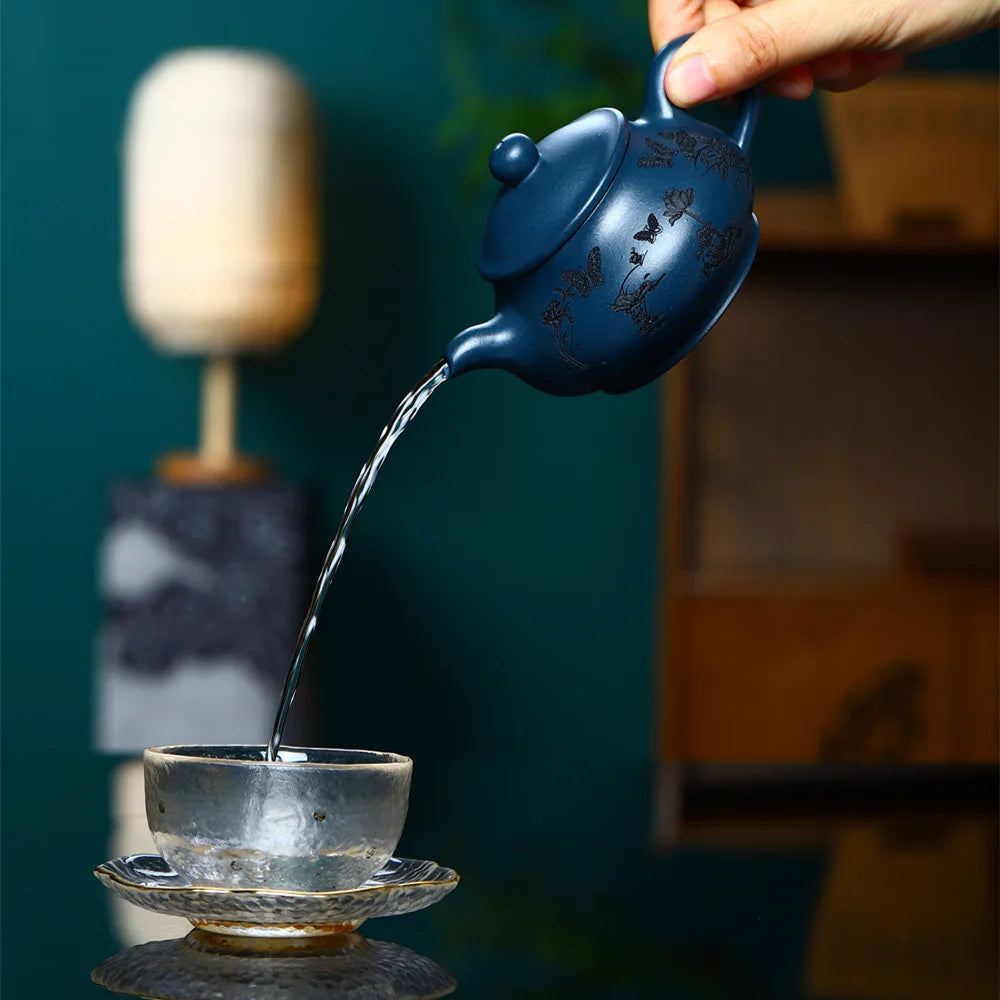 180cc Real Handmade Yixing Teapot Azure Clay Xishi Pot Chinese Kettle Kung Fu Zisha Tea Set Pure Teaware
