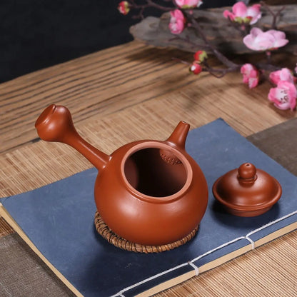 180cc  Teapot with Side-handle Pot Raw Ore Chaozhou Vermilion Red Mud Semi-Handmade Large Opening Easy To Get Tea Warm Tea Pot