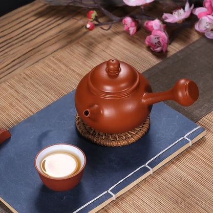 180cc  Teapot with Side-handle Pot Raw Ore Chaozhou Vermilion Red Mud Semi-Handmade Large Opening Easy To Get Tea Warm Tea Pot