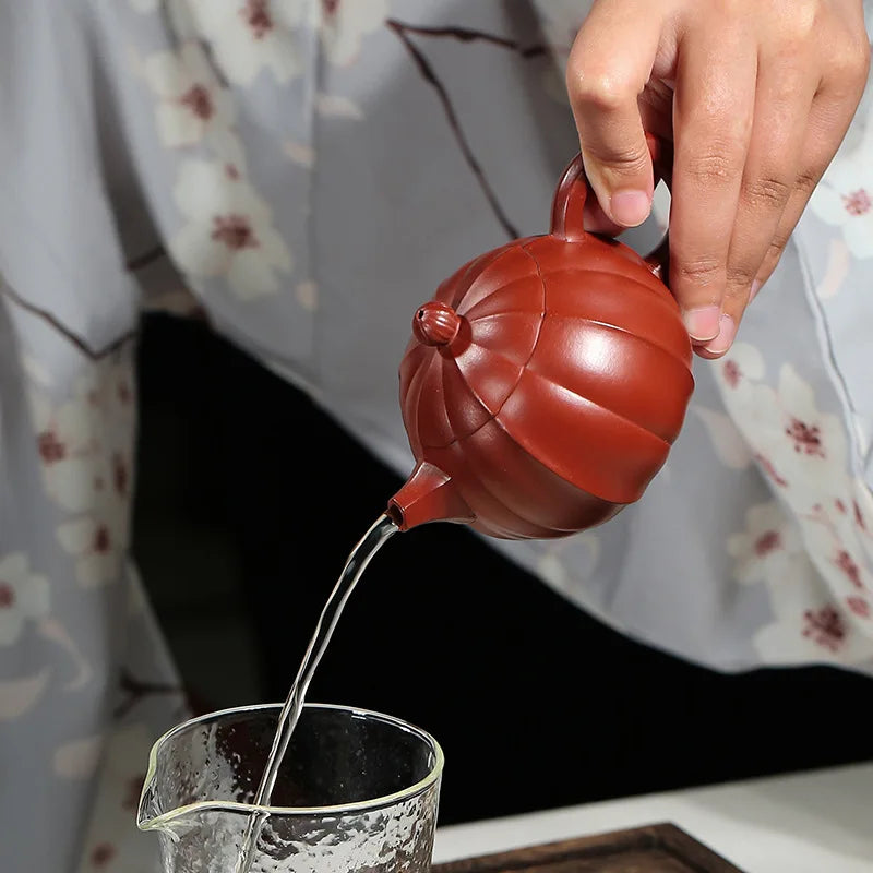 180cc Yixing Purple Clay Teapot Pumpkin Pot Zhu Mud Handmade Filter Tea Maker Chinese-style Purple Sand Tea Set