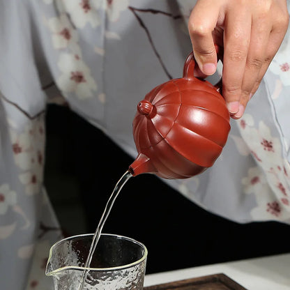 180cc Yixing Purple Clay Teapot Pumpkin Pot Zhu Mud Handmade Filter Tea Maker Chinese-style Purple Sand Tea Set