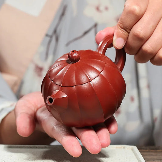 180cc Yixing Purple Clay Teapot Pumpkin Pot Zhu Mud Handmade Filter Tea Maker Chinese-style Purple Sand Tea Set