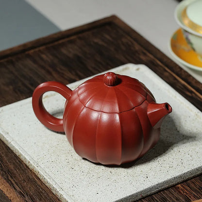 180cc Yixing Purple Clay Teapot Pumpkin Pot Zhu Mud Handmade Filter Tea Maker Chinese-style Purple Sand Tea Set