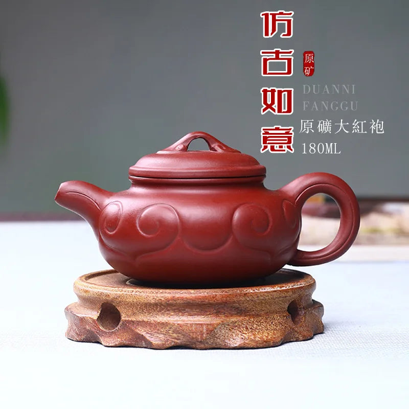 180ccYixing Teapot purple clay xishi Teapot Lotus seeds painted vermilion clay kettle Master handmade Tea pot ceremony supplies