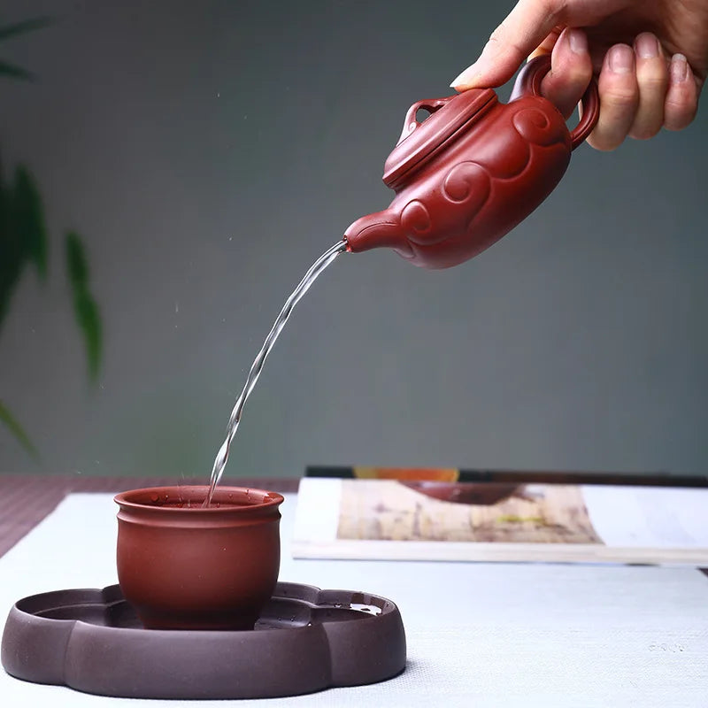 180ccYixing Teapot purple clay xishi Teapot Lotus seeds painted vermilion clay kettle Master handmade Tea pot ceremony supplies