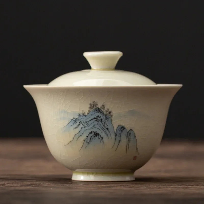 180ml Antique Gaiwan for Tea Ceramic Landscape Tureen with Lid Tea Making Teaware Chinese Cup Tea Ceremony Tea Bowl Chawan Gift