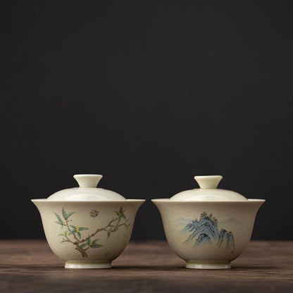 180ml Antique Gaiwan for Tea Ceramic Landscape Tureen with Lid Tea Making Teaware Chinese Cup Tea Ceremony Tea Bowl Chawan Gift