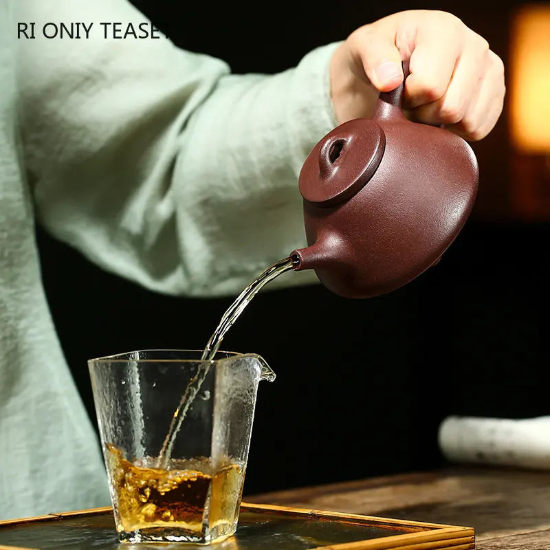 180ml Authentic Yixing Purple Clay Teapot Master Handmade Stone Scoop Tea Pot Raw Ore Beauty Kettle Chinese Zisha Tea Set