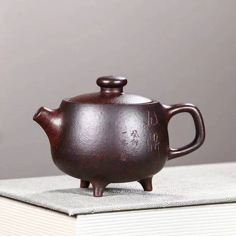 180ml Authentic Yixing Purple Clay Teapot Raw Ore Purple Mud Three-legged Jiuding Kettle Home Filter Tea Infuser Custom Tea Set
