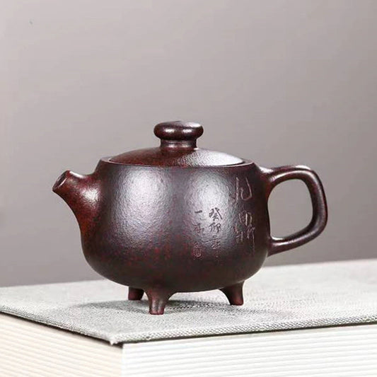 180ml Authentic Yixing Purple Clay Teapot Raw Ore Purple Mud Three-legged Jiuding Kettle Home Filter Tea Infuser Custom Tea Set