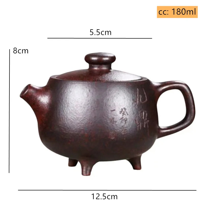 180ml Authentic Yixing Purple Clay Teapot Raw Ore Purple Mud Three-legged Jiuding Kettle Home Filter Tea Infuser Custom Tea Set