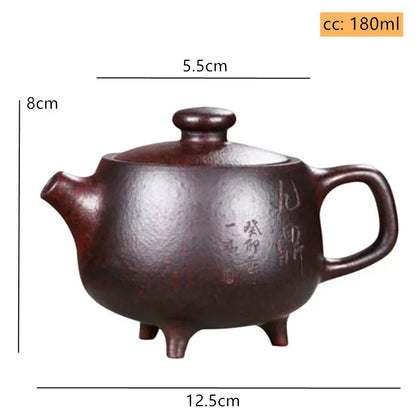 180ml Authentic Yixing Purple Clay Teapot Raw Ore Purple Mud Three-legged Jiuding Kettle Home Filter Tea Infuser Custom Tea Set