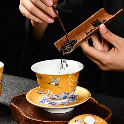 180ml Boutique Enamel Ceramic Gaiwan Teacup Hand Painted Crane Pattern Tea Bowl Chinese Porcelain Teaware Drinkware Personal Cup