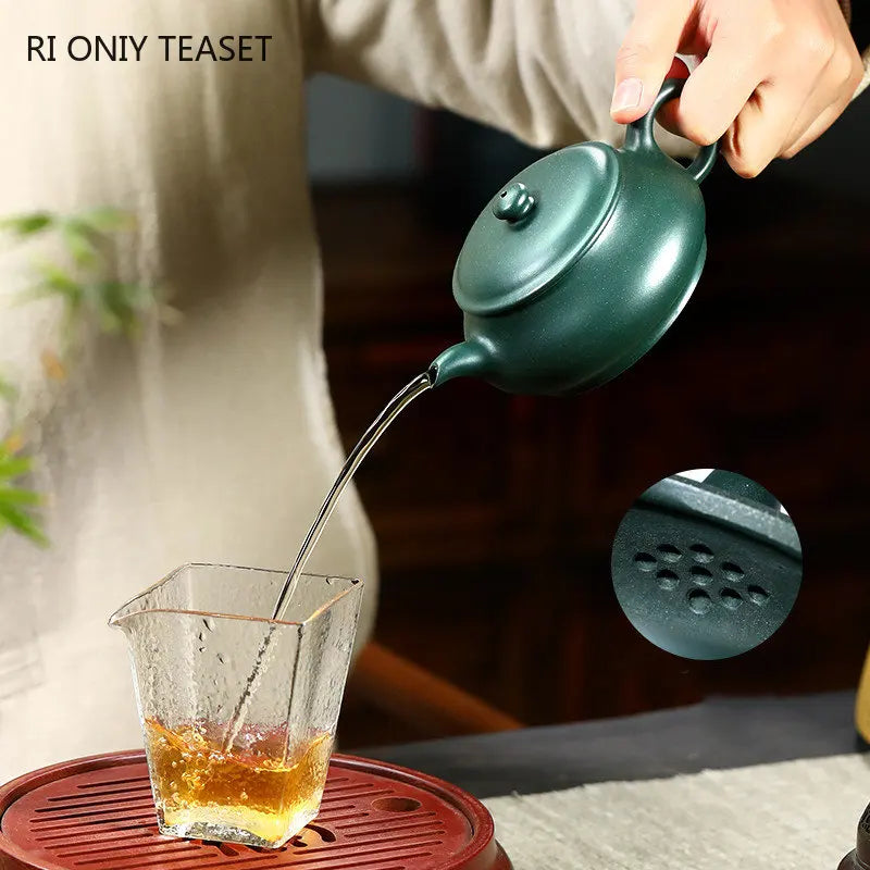 180ml Chinese Yixing Famous Purple Clay Teapot Handmade Tea Pot Raw Ore Green Mud Kettle High-end Zisha Tea Set Collection