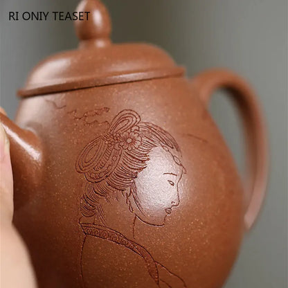 180ml Chinese Yixing Handmade Purple Clay Teapots Famous Artists Hand-carved Figure Pattern Tea Pot Beauty Kettle Zisha Tea Set