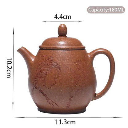 180ml Chinese Yixing Handmade Purple Clay Teapots Famous Artists Hand-carved Figure Pattern Tea Pot Beauty Kettle Zisha Tea Set