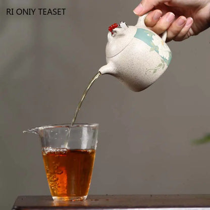 180ml Chinese Yixing Purple Clay Teapot Authentic Handmade Mud-painted Peony Pattern Tea Pot Kettle Famous Artists Zisha Tea Set