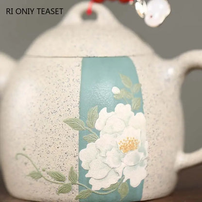 180ml Chinese Yixing Purple Clay Teapot Authentic Handmade Mud-painted Peony Pattern Tea Pot Kettle Famous Artists Zisha Tea Set