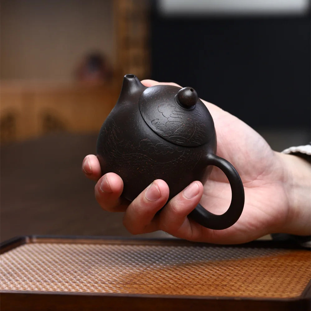 180ml Chinese Yixing Purple Clay Teapot Black Mud Dragon's Egg Tea Pot High Grade Zisha Tea Infuser Handmade Beauty Kettle
