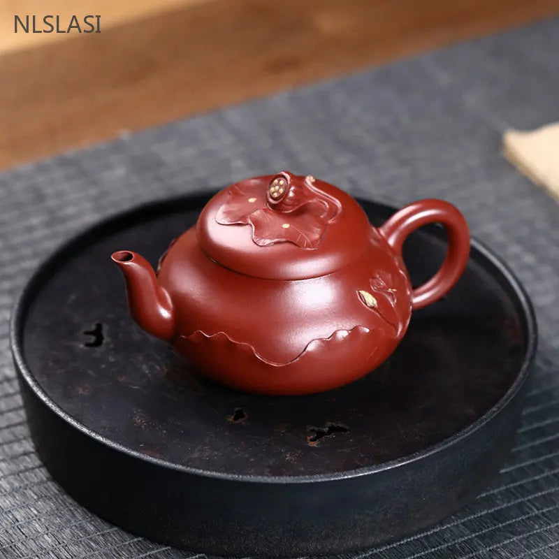180ml Chinese Yixing Purple Clay Teapot Master Handmade 9 Hole Filter Beauty Tea Kettle Raw Ore Dahongpao Zisha Tea Set