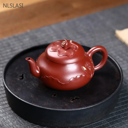 180ml Chinese Yixing Purple Clay Teapot Master Handmade 9 Hole Filter Beauty Tea Kettle Raw Ore Dahongpao Zisha Tea Set