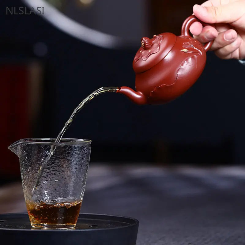 180ml Chinese Yixing Purple Clay Teapot Master Handmade 9 Hole Filter Beauty Tea Kettle Raw Ore Dahongpao Zisha Tea Set