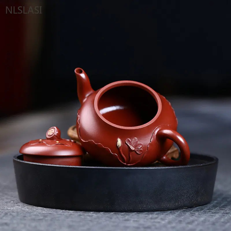 180ml Chinese Yixing Purple Clay Teapot Master Handmade 9 Hole Filter Beauty Tea Kettle Raw Ore Dahongpao Zisha Tea Set
